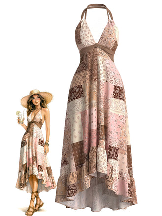 [Prévente] Robe Multicolore Bohème Dos Nu Floral Patchwork Années 1950