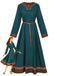 Robe Sarcelle Medieval Renaissance Patterned Trim Ceinturé Années 1970