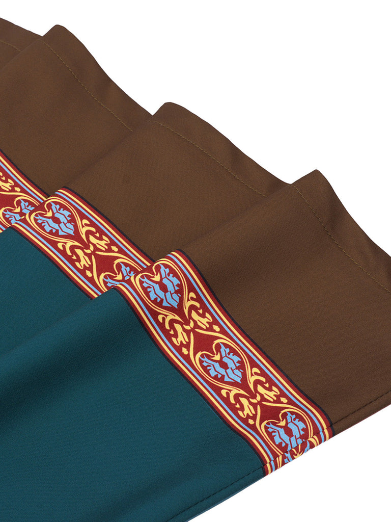 Robe Sarcelle Medieval Renaissance Patterned Trim Ceinturé Années 1970