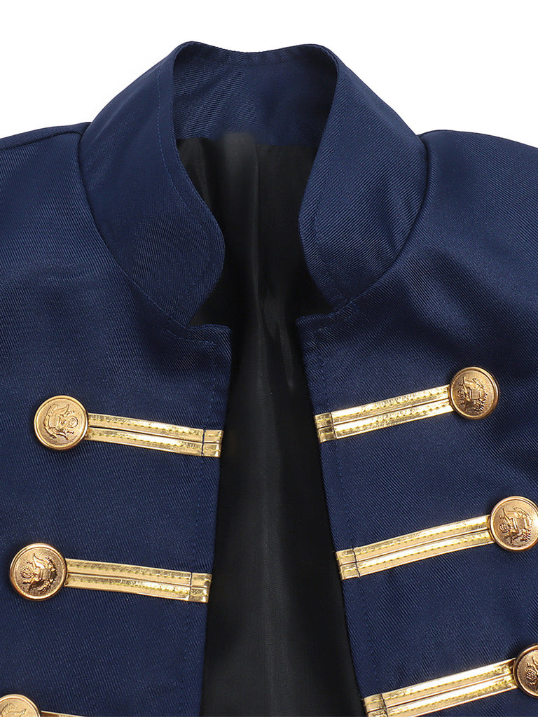 Veste à col montant, rayures dorées et boutons décoratifs années 1970