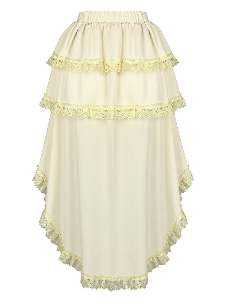 Jupe Beige Dentelle Victorienne Superposée Asymétrique Années 1950 2