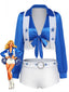 3PCS Ensemble Bleu et Blanc Imprimé Star Pom-Pom Girl
