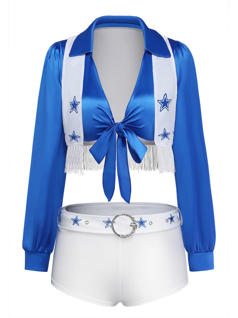3PCS Bleu et Blanc Star Imprimé Cheerleader Top et Shorts et Vest