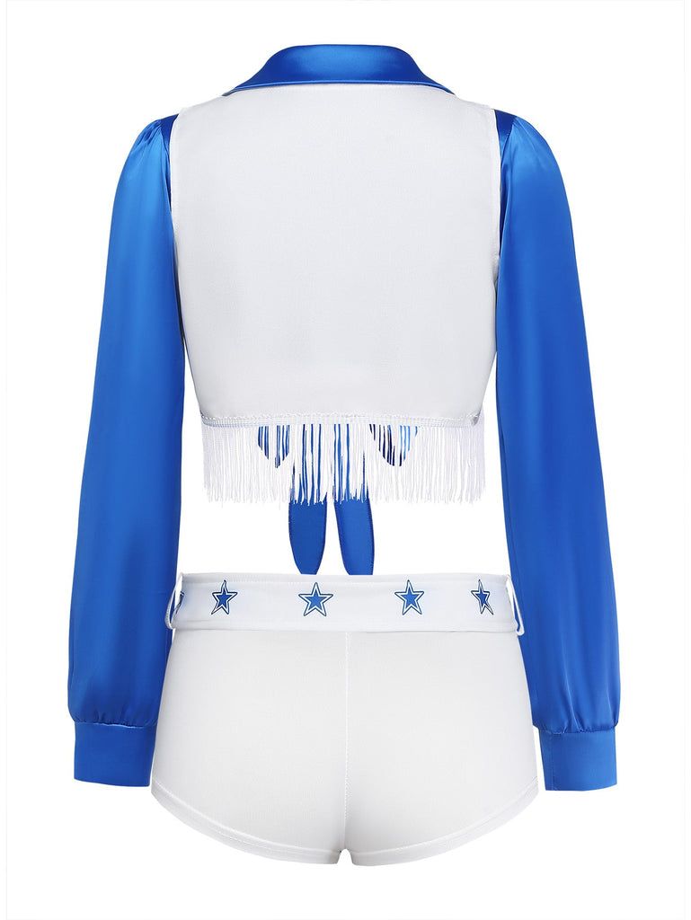 3PCS Bleu et Blanc Star Imprimé Cheerleader Top et Shorts et Vest
