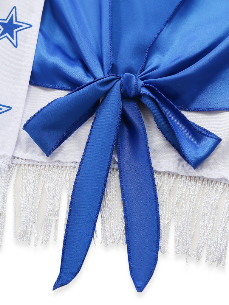 3PCS Bleu et Blanc Star Imprimé Cheerleader Top et Shorts et Vest