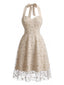Robe trapèze résille encolure américaine et broderies florales années 50