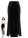 Jupe Noir Côté Fente Velours Midi Jupe Années 1930