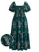 [Grande Taille] Robe Longue Verte Brodée Boho Col Carré Années 1970