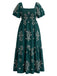 [Grande Taille] Robe Longue Verte Brodée Boho Col Carré Années 1970 2