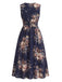 [Grande Taille] Robe Bleue Col Croisé Florale Sans Manches Années 1950 3