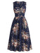 [Grande Taille] Robe Bleue Col Croisé Florale Sans Manches Années 1950 2