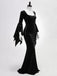 Robe Sirène Noire Velours Manches Évasées Inspirée Morticia Années 1930 6