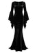 Robe Sirène Noire Velours Manches Évasées Inspirée Morticia Années 1930 2
