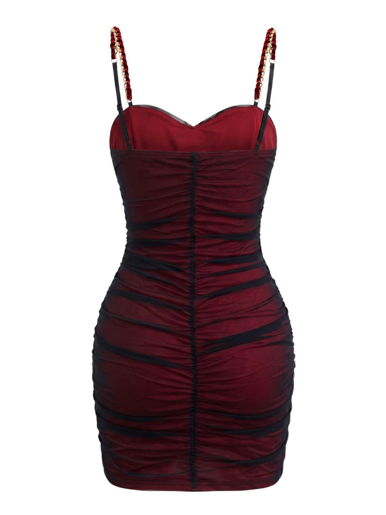 Mini Robe Moulante Rouge Mesh Froncée Années 1960 3