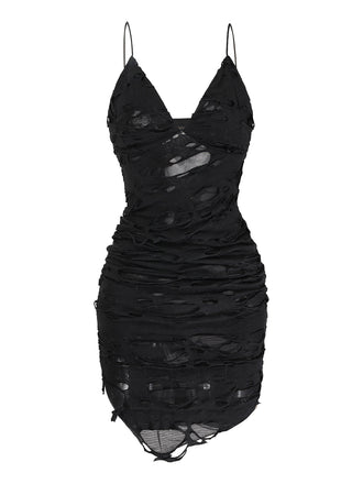 Robe caraco noire Halloween effet vieilli et ajouré Années 1960