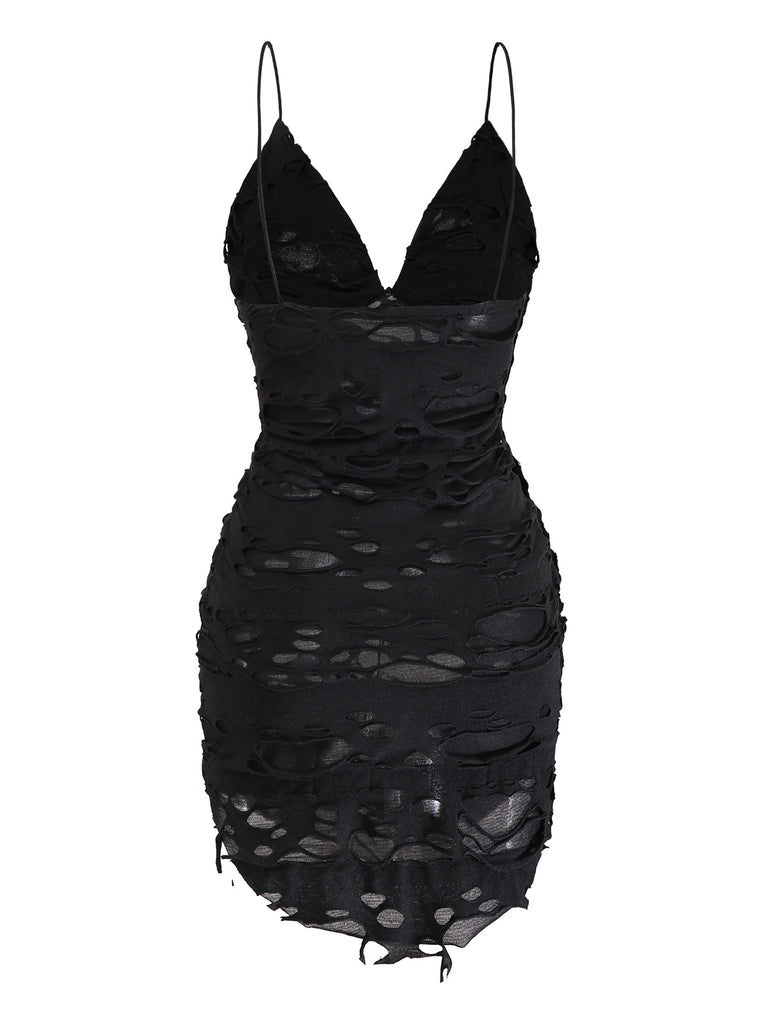 Robe caraco noire Halloween effet vieilli et ajouré Années 1960