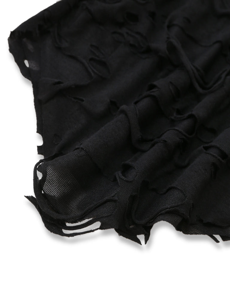 Robe caraco noire Halloween effet vieilli et ajouré Années 1960