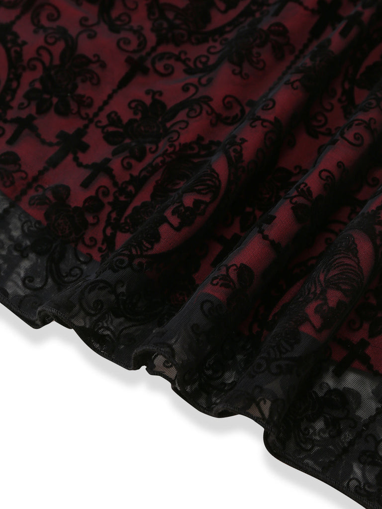 Robe Gothique à Bretelles Spaghetti en Tulle Rouge Années 1960