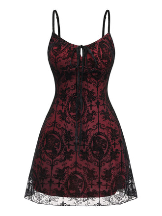 Robe Gothique à Bretelles Spaghetti en Tulle Rouge Années 1960