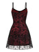 Robe Gothique à Bretelles Spaghetti en Tulle Rouge Années 1960