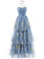 Robe longue satin et tulle étages dos nu et broderies florales années 1930