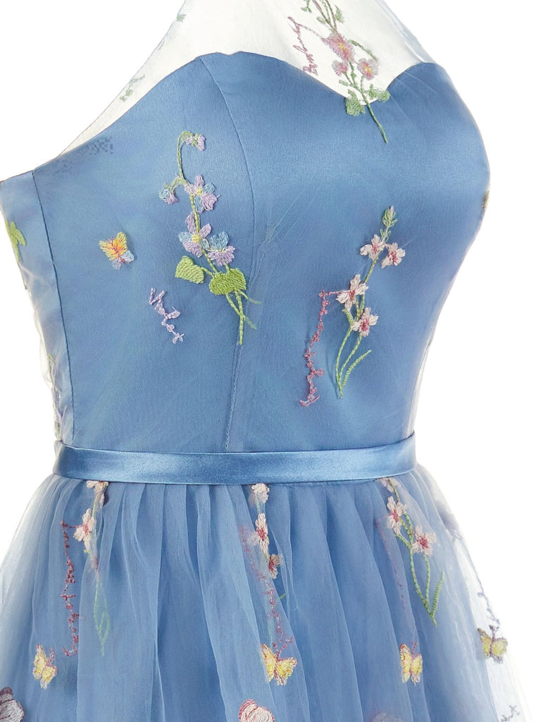 Robe Longue Satin Mesh Dos-Nu Broderie Florale à Volants Étagés Années 1930 5