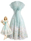 [Prévente] Robe fleurs bleu clair cape mousseline années 1940