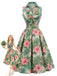 [Prévente] Robe Florale Tropicale à Col à Volants Années 1950