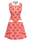 [Prévente] Robe rouge orangé col Claudine et motif cœurs années 60