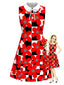 [Prévente] Robe Mod à Carreaux Floral avec Nœud Rouge Années 1960
