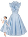 [Prévente] Robe évasée bleu clair unie à volants et col V Années 1950