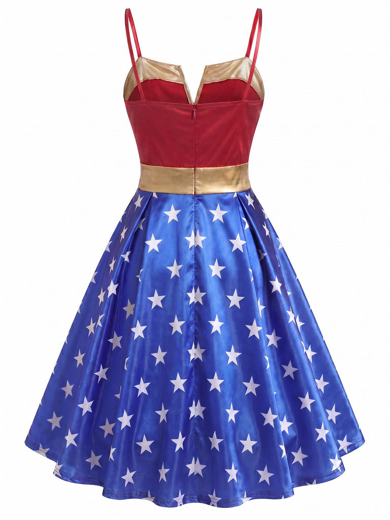 [Prévente] Robe Wonder Woman Étoile Imprimé Évasé Fête Années 1950 4