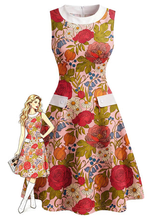 [Prévente] Robe Bohème Floral Contrasté Col Mod Années 1960