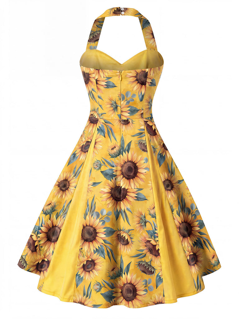 [Prévente] Robe Jaune Sunflower Dos Nu Box-Plissé Années 1950 4