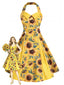 [Prévente] Robe jaune motif tournesol dos nu et plis creux années 50