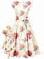 [Prévente] Robe midi vintage ivoire motif floral roses et nœud années 50