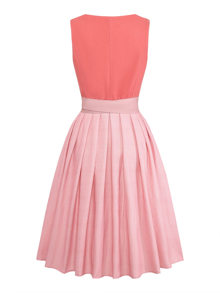 Robe en Velours à Col Cœur et Tablier et Top en Dentelle Rose Années 1950