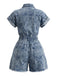 Combishort en Denim Délavé à Ourlet Effiloché avec Col Années 1970