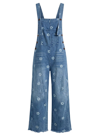 1940s Floral Denim Patchwork Classic Jumpsuit