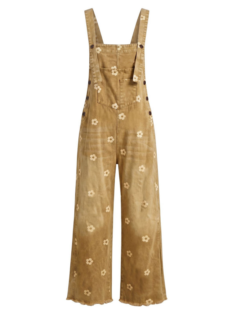 Salopette noire à Jambes Larges Florale Denim Années 1940