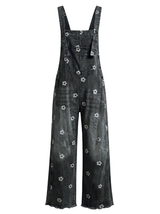 Salopette noire à Jambes Larges Florale Denim Années 1940