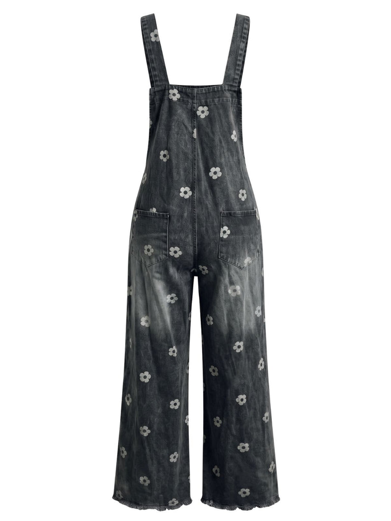 Salopette noire à Jambes Larges Florale Denim Années 1940