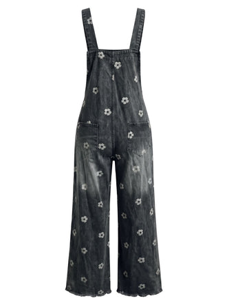 Salopette noire à Jambes Larges Florale Denim Années 1940