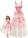 Robe Rose Floral Sans Manches Midi Années 1940