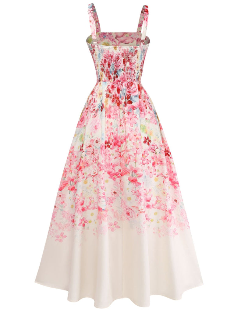 Robe Rose Floral Sans Manches Midi Années 1940