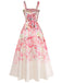 Robe Rose Floral Sans Manches Midi Années 1940