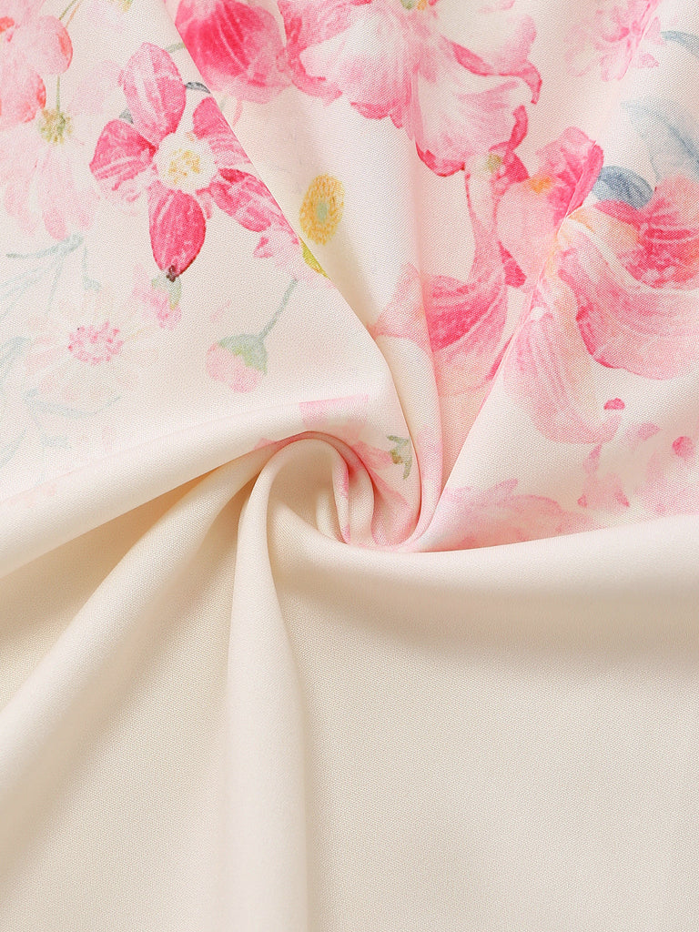 Robe Rose Floral Sans Manches Midi Années 1940