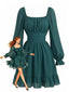 Robe Smockée Col Carré Manches Longues Mousseline Années 1950