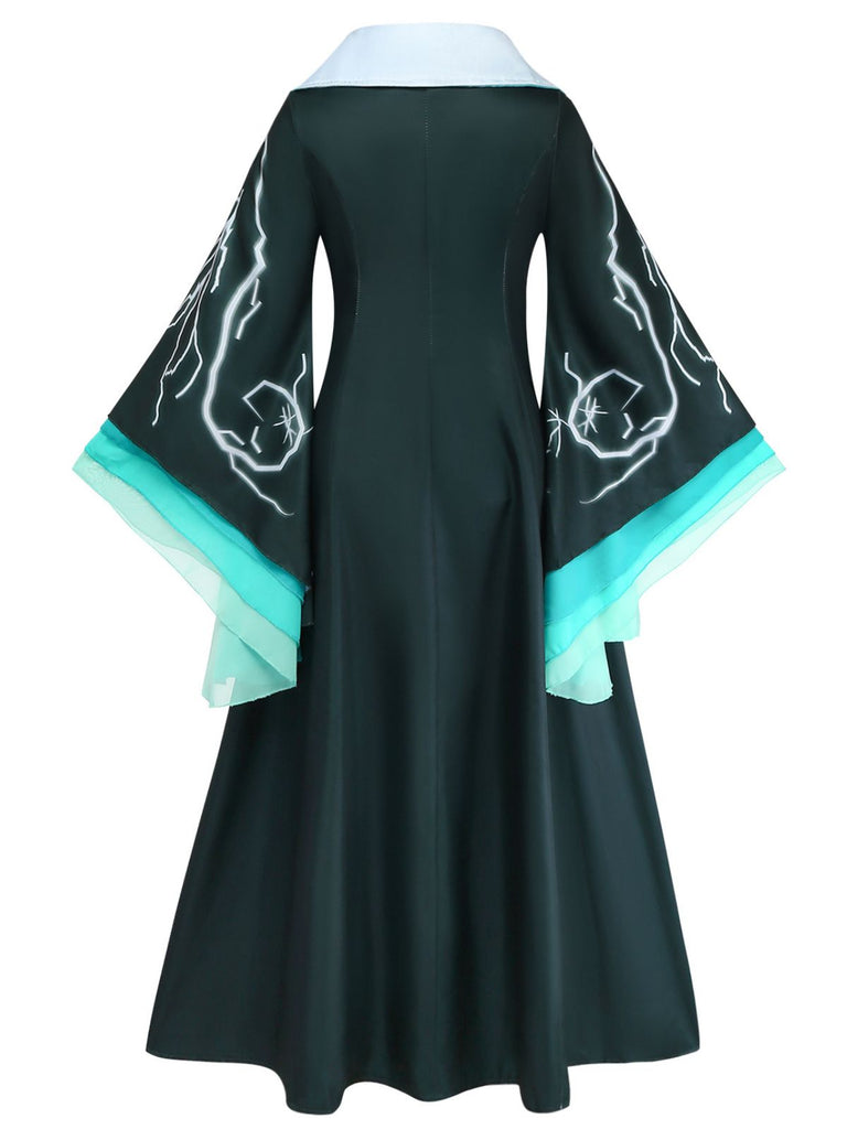Halloween Noir et Bleu Éclair Sorcier Cape Costume Robe Années 1940