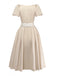 2PCS Robe Col Carré Beige Manches Bouffantes & Tablier Années 1950 2